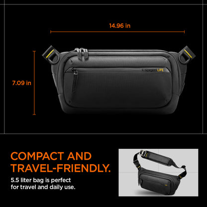 AFA07482 - Sling Bag KD410 in Black showing the compact and travel friendly features
