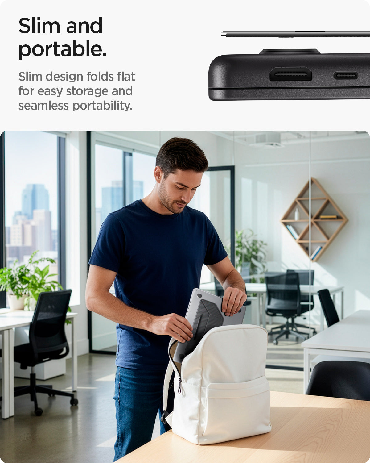 AMP10403 - Slim Fold Laptop Stand | LD201-S3 showing the slim and portable feature