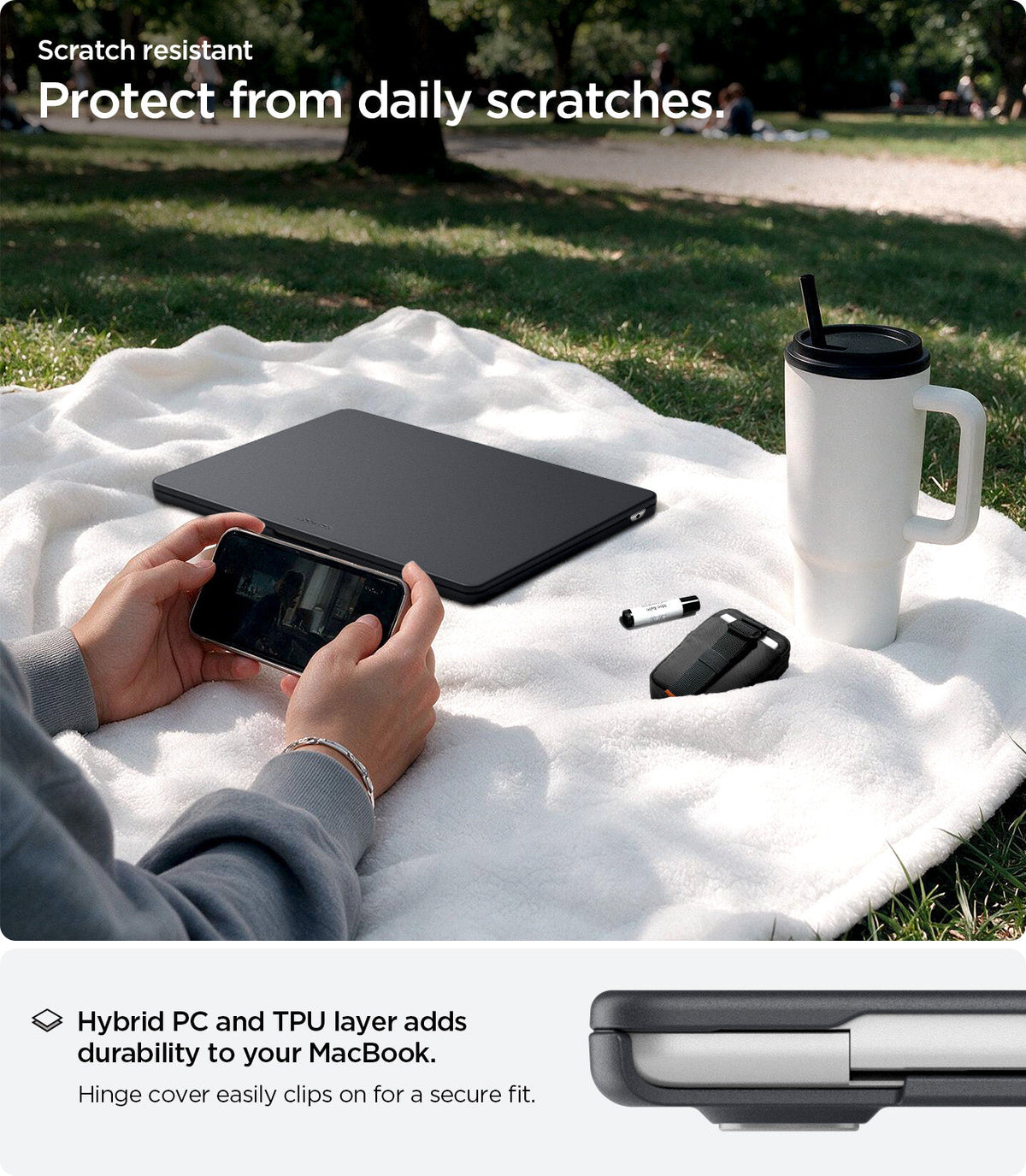 ACS11267 - MacBook Air 15-inch Nano Pop Black Sesame showing hybrid PC and TPU construction for daily scratch protection