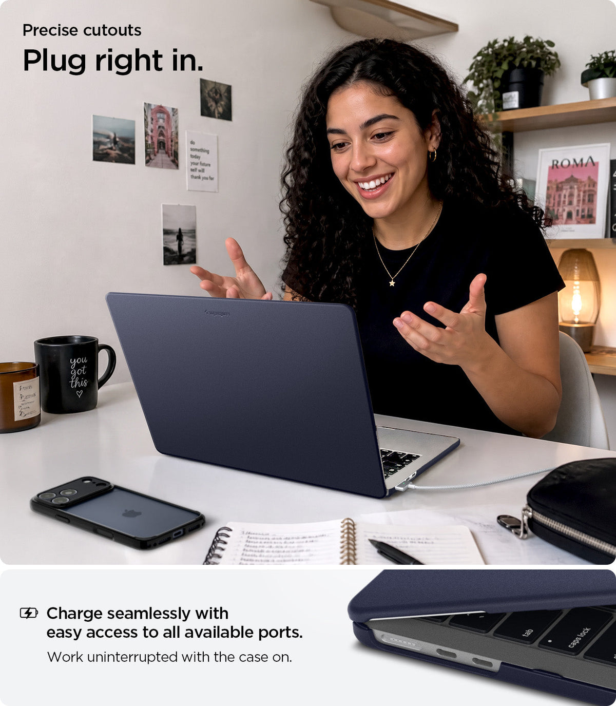 ACS11266 - MacBook Air 15-inch Nano Pop Blueberry Navy showing precise cutouts for easy access to all available ports