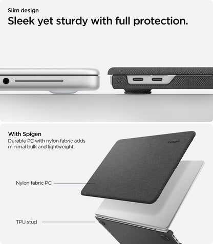 ACS11541 - MacBook Neo 13-inch Urban Fit in Black showing a slim laptop case with nylon fabric construction and TPU studs for protection and stability