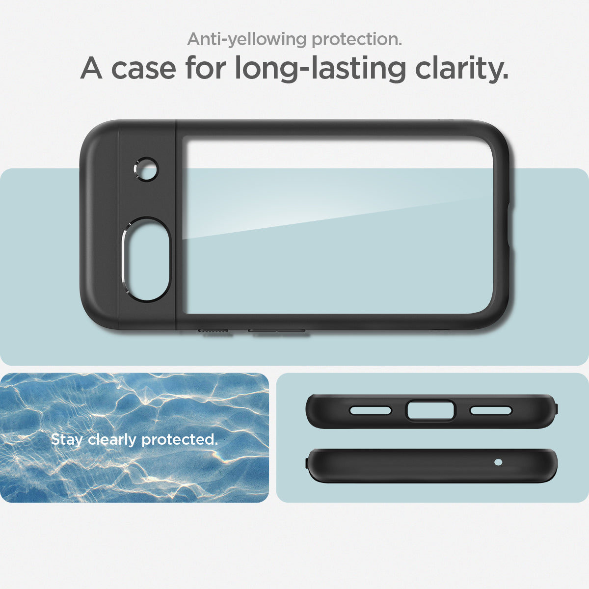 ACS07262 - Pixel 8a Case Ultra Hybrid in Matte Black anti yellowing protection. a case for long lasting clarity.