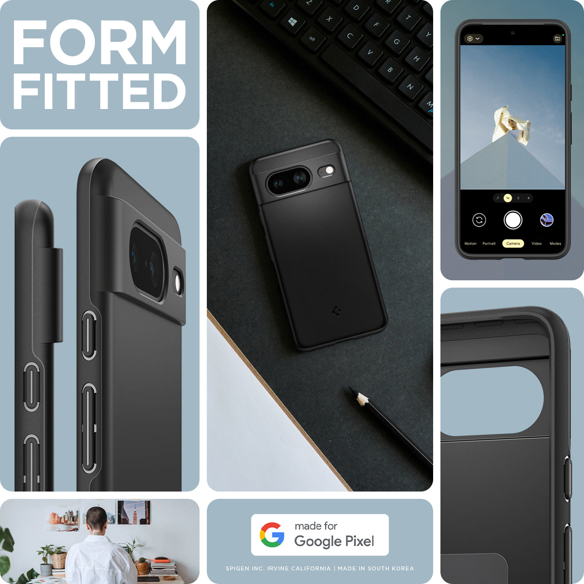 ACS06288 - Pixel 8 Case Thin Fit in black simple and modern. Form-fitted.