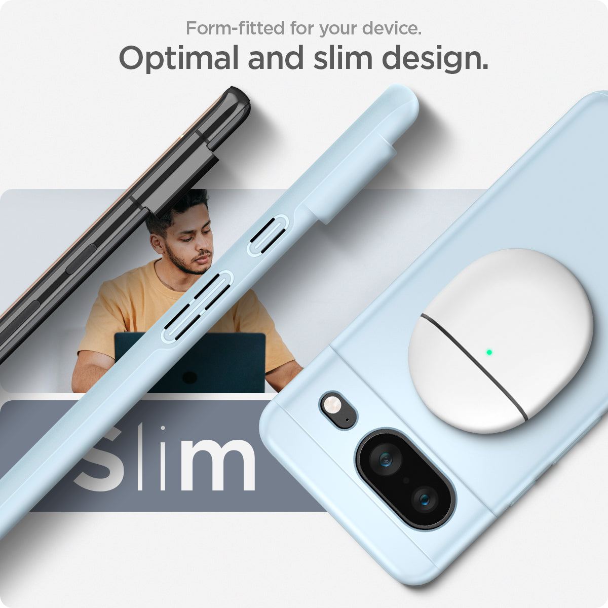 ACS06290 - Pixel 8 Case Thin Fit in mute blue form fitted for your device. Optimal and slim design.