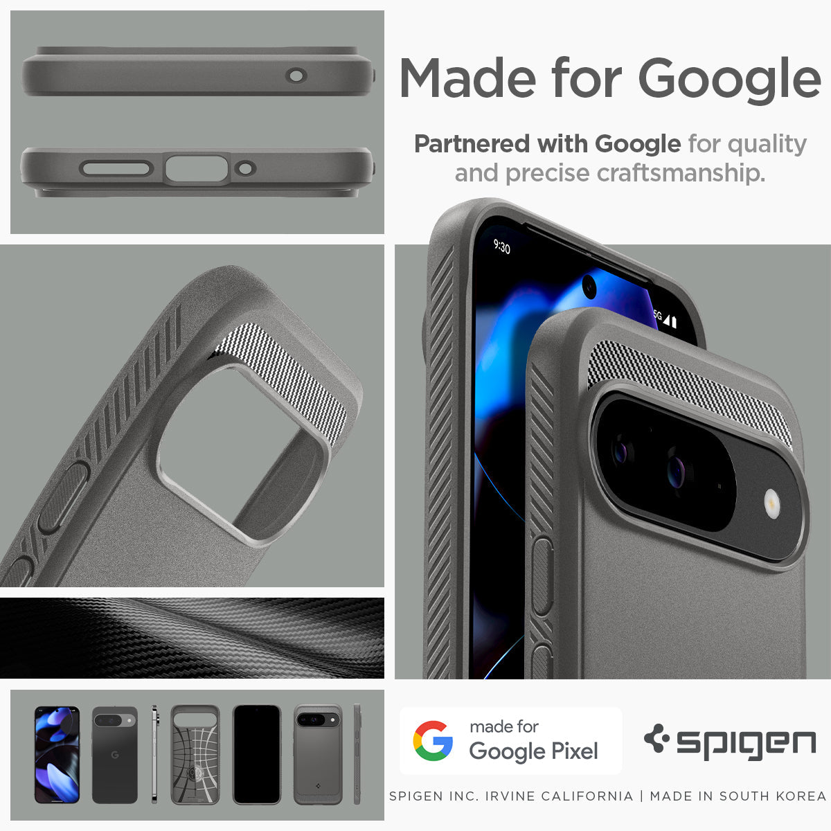 ACS07783 - Pixel 9 Pro Case Rugged Armor in Marble Gray made for google partnered with google for quality and precise craftsmanship.