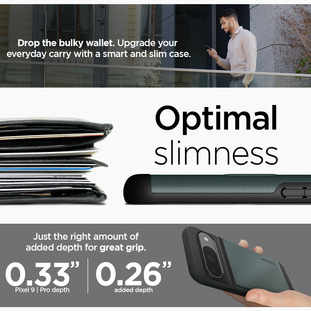 ACS07696 - Pixel 9 Pro Case Slim Armor CS in Abyss Green Drop the bulky wallet. Upgrade your everyday carry with a smart and slim case. Optimal slimness. Just the right amount of added depth for great grip.