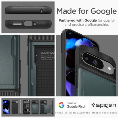ACS07696 - Pixel 9 Pro Case Slim Armor CS in Abyss Green made for google. Partnered with google for quality and precise craftsmanship.