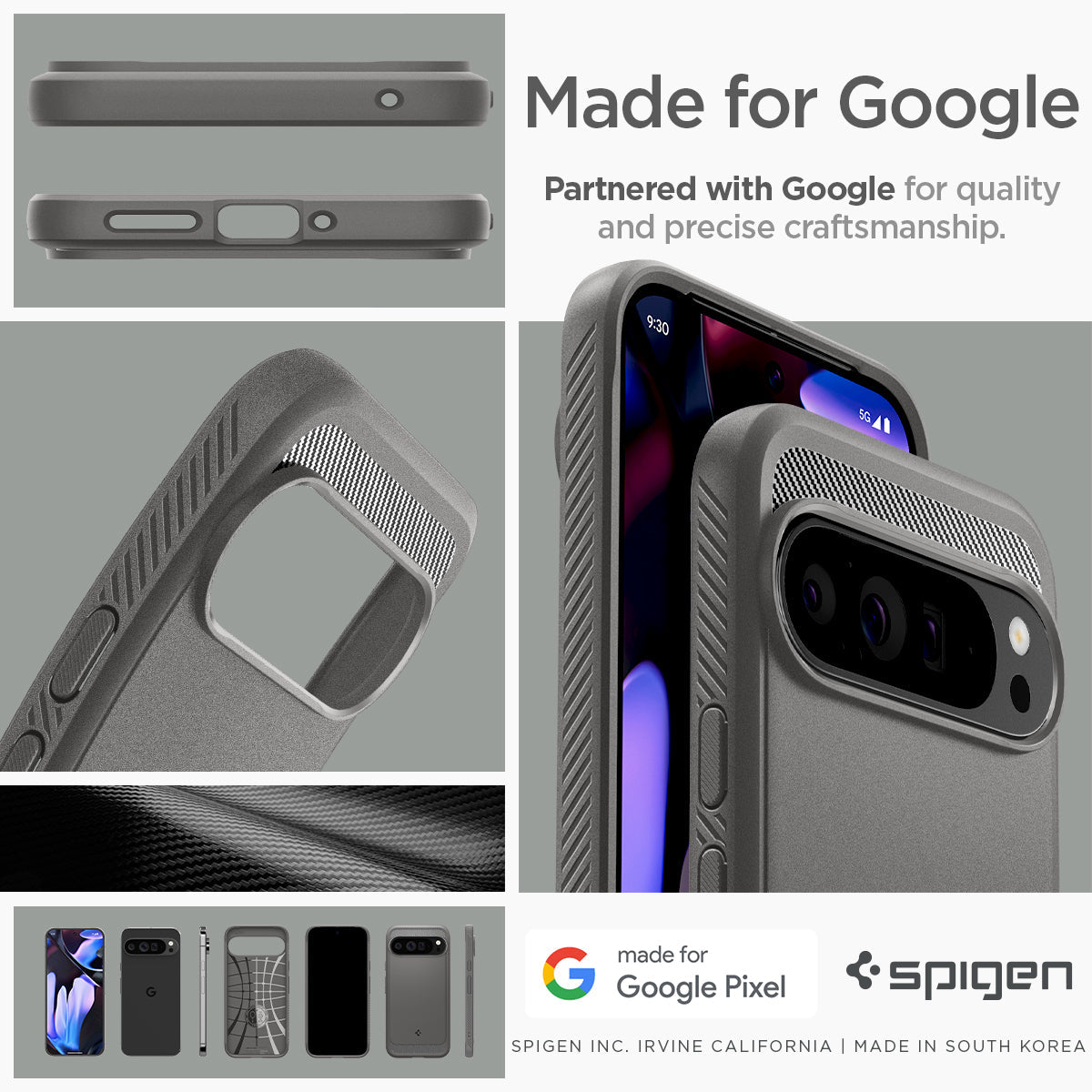 ACS07784 - Pixel 9 Pro XL Case Rugged Armor in Marble Gray made for google partnered with google for quality and precise craftsmanship.
