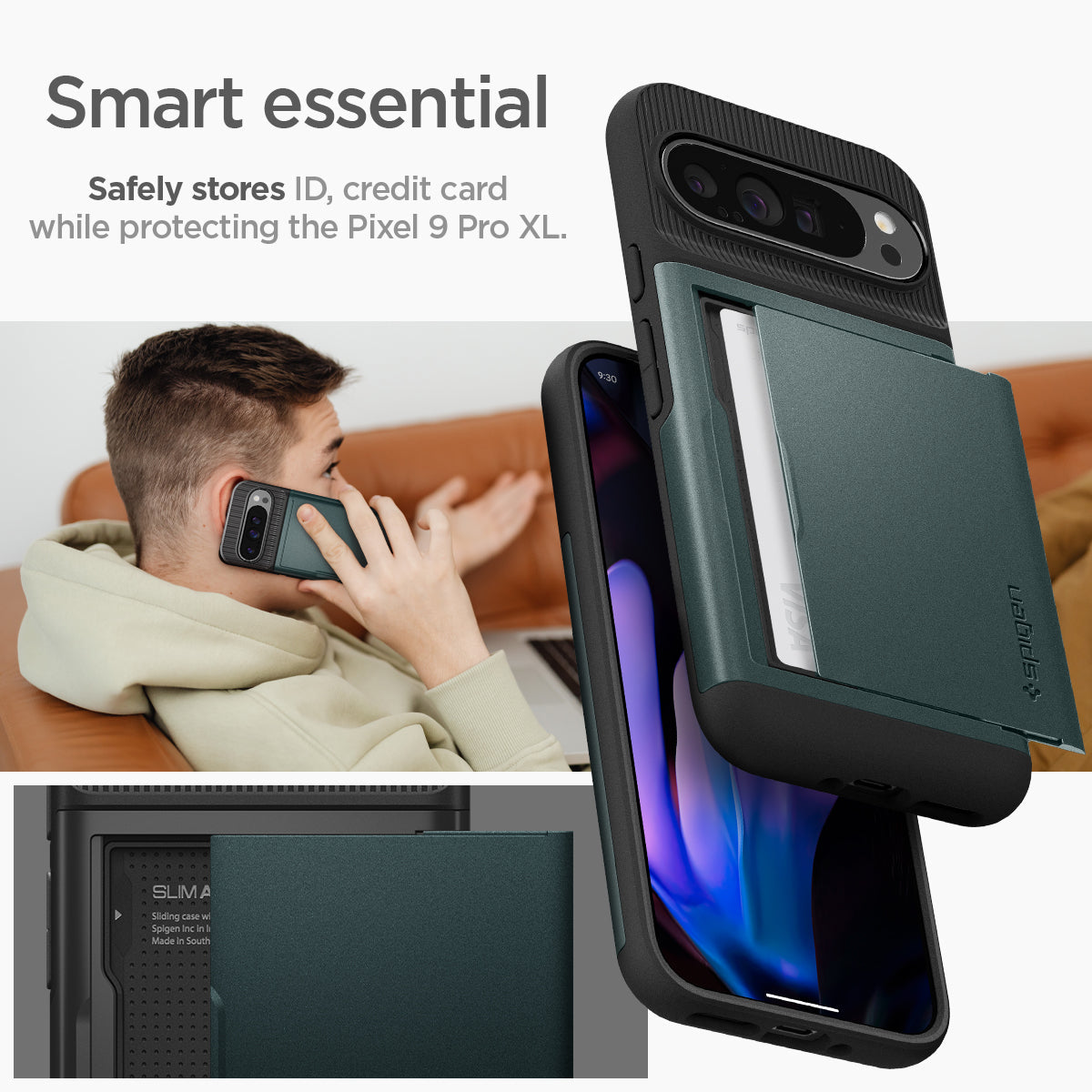 ACS07730 - Pixel 9 Pro XL Case Slim Armor CS in Abyss Green Smart essential. Safely stores ID, credit card while protecting the Pixel 9 Pro XL.