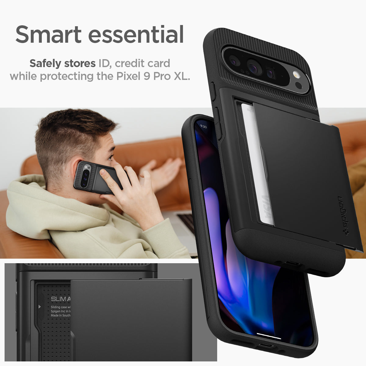 ACS07729 - Pixel 9 Pro XL Case Slim Armor CS in Black Smart essential. Safely stores ID, credit card while protecting the Pixel 9 Pro XL.
