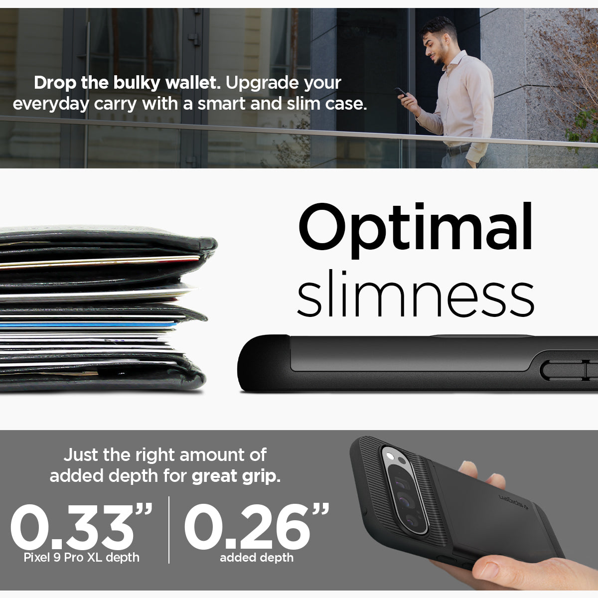 ACS07729 - Pixel 9 Pro XL Case Slim Armor CS in Black Drop the bulky wallet. Upgrade your everyday carry with a smart and slim case. Optimal slimness. Just the right amount of added depth for great grip.