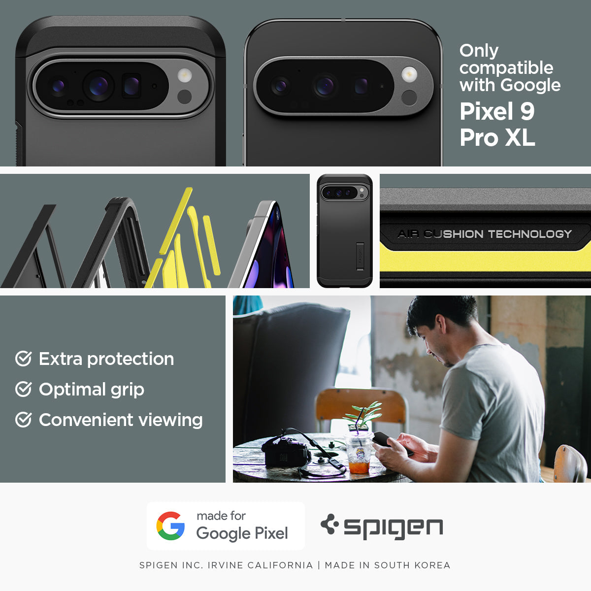 ACS07726 - Pixel 9 Pro XL Case Tough Armor in Black only compatible with Google Pixel 9 pro XL. Extra protection, Optimal grip, Convenient viewing.