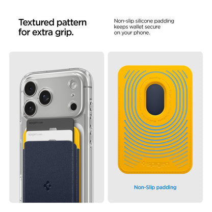 AFA06390 - MagSafe Card Holder Nano Pop (Mag Fit) in Blueberry Navy showing the non-slip silicone padding that keeps wallet secure on your phone