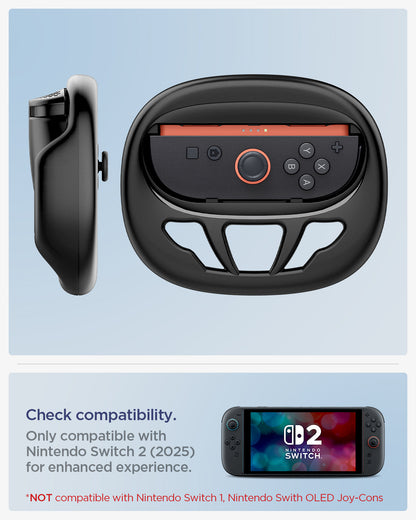 AGP10163 - Nintendo Switch Joy-Con Steering Wheel showing the compatibility only with Nintendo Swithc 2 (2025 ) for enhanced experience. Not compatible with Nintendo Switch 1, Nintendo Switch OLED Joy-Cons