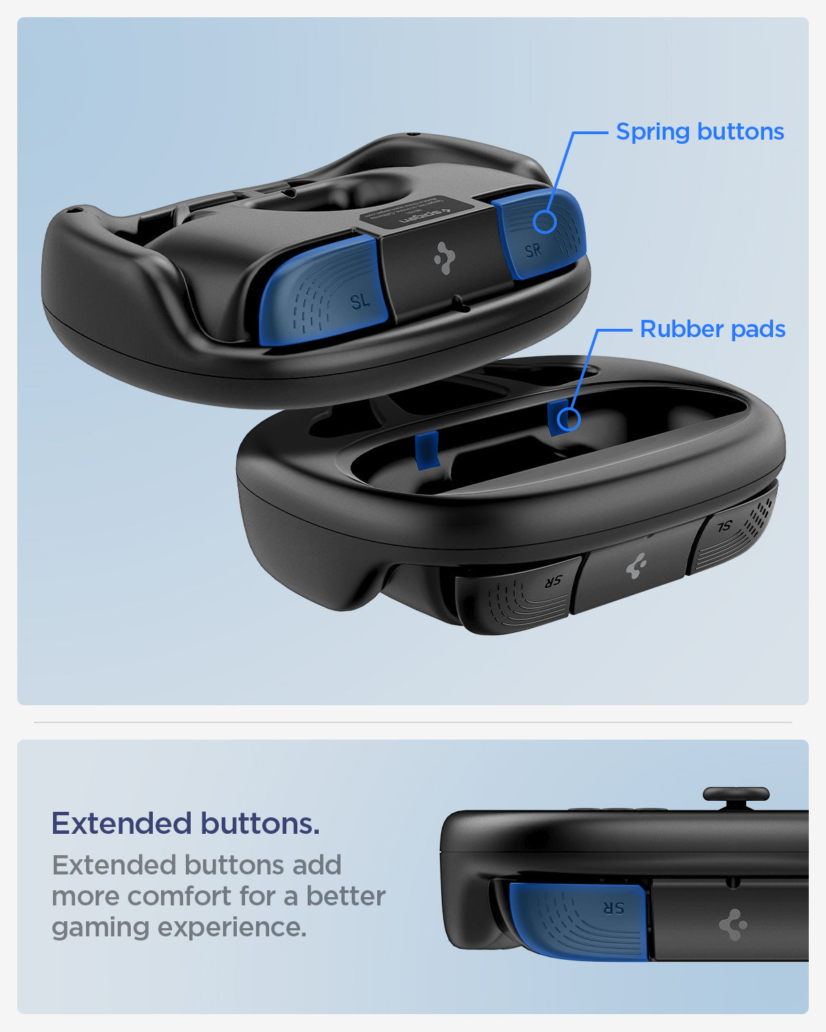 AGP10163 - Nintendo Switch Joy-Con Steering Wheel showing the extended buttons add more comfort for a better gaming experience with spring buttons and rubber pads