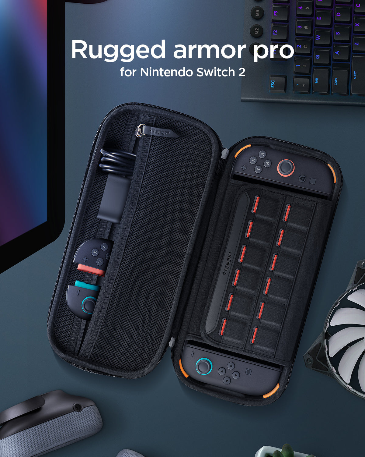 AGP09475 - Nintendo Switch 2 Rugged Armor Pro Pouch in Black showing the rugged armor pro for Nintendo Switch 2