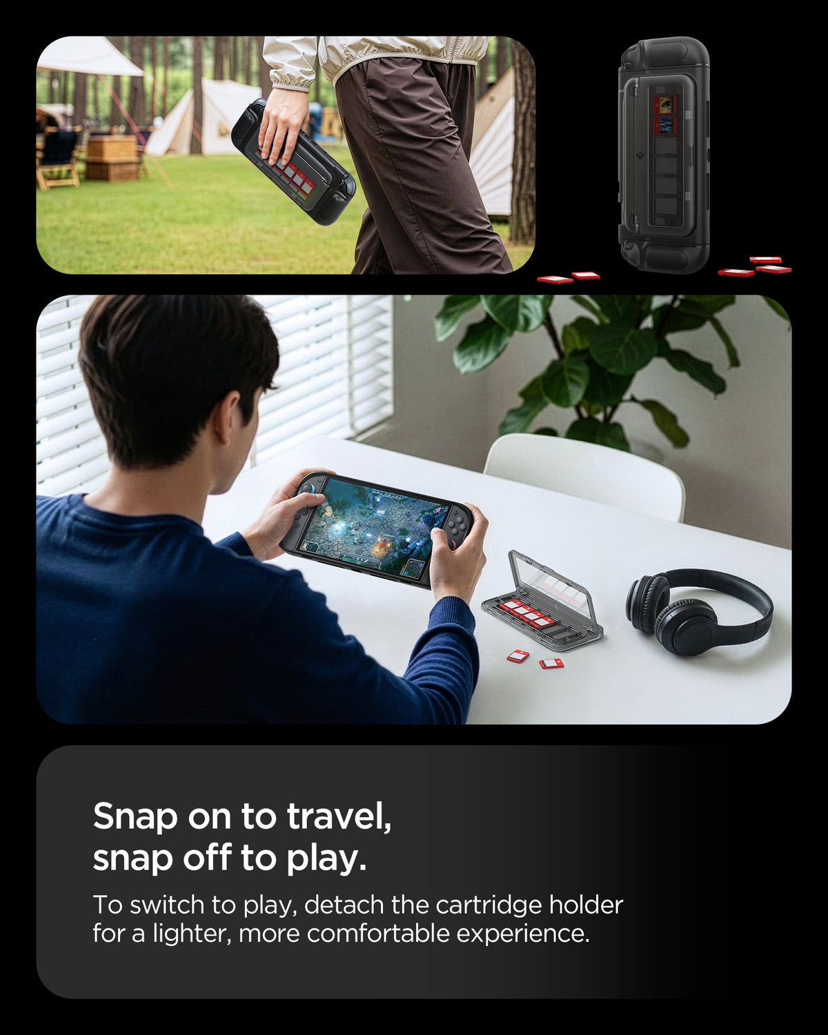 ACS09288 - Nintendo Switch 2 Snap Switch showing snap on to travel, snap off to play