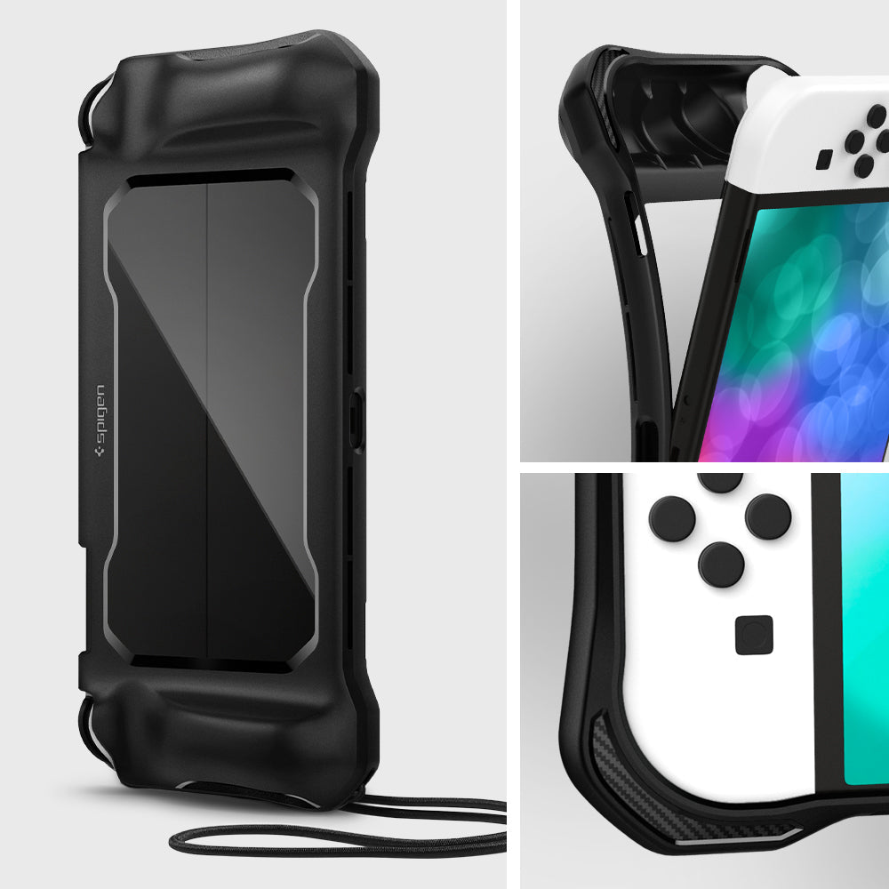 ACS04020 - Nintendo Switch OLED Case Rugged Armor in matte black showing the different angles