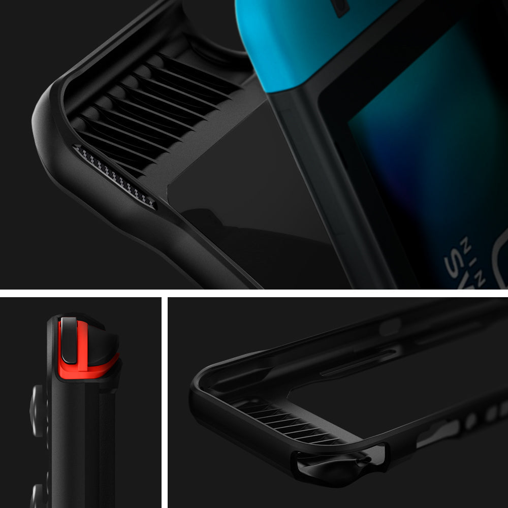 ACS01228 - Nintendo Switch Case Rugged Armor in matte black showing the different angles