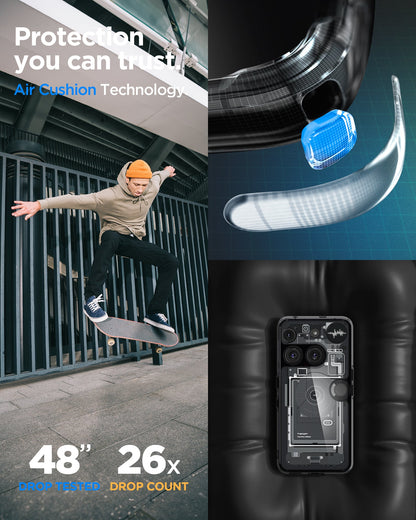 ACS08568 - Nothing Phone 3 Ultra Hybrid Zero One showing the protection you can trust with air cushion technology. 48" drop tested and 26x drop count