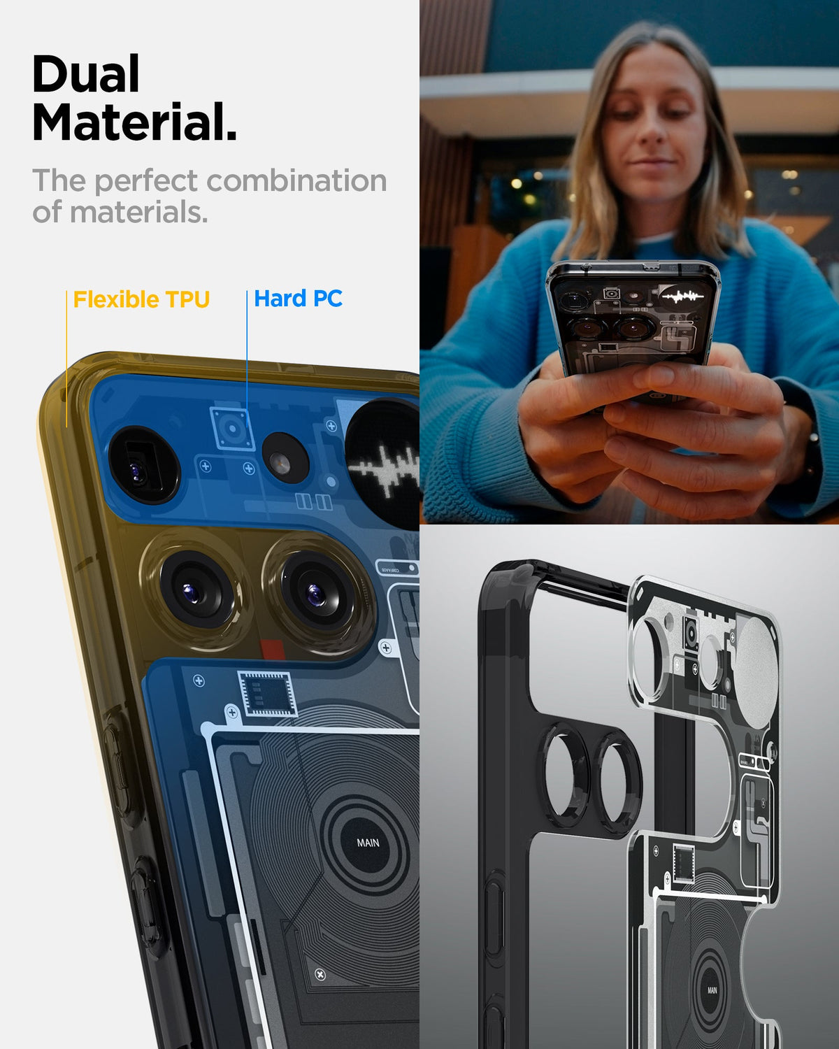 ACS08568 - Nothing Phone 3 Ultra Hybrid Zero One showing the dual material. The perfect combination of materials. Flexible TPU | Hard PC