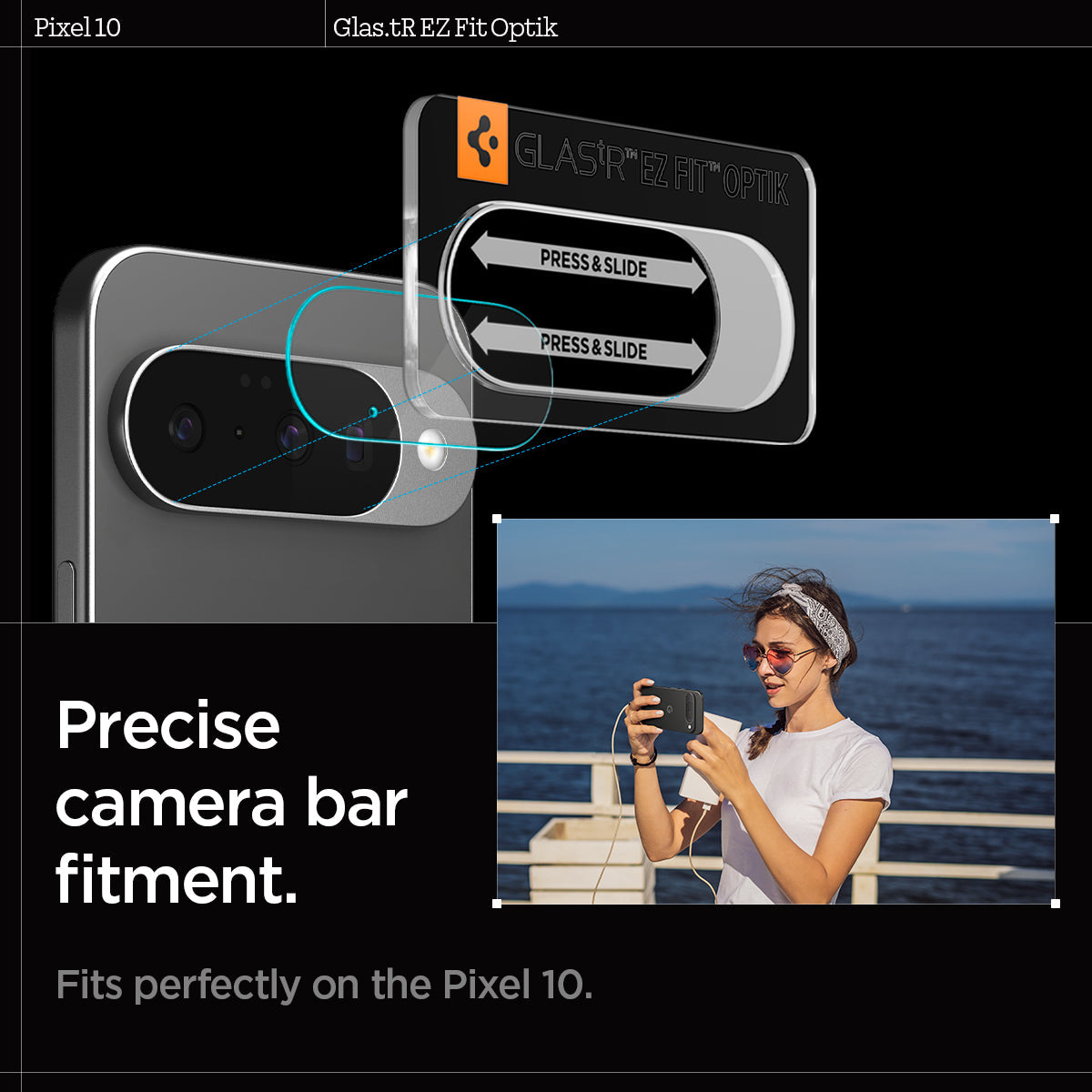 AGL09661 - Pixel 10 Optik EZ Fit Lens Protector fits perfectly on the Pixel 10. precise camera bar fitment.