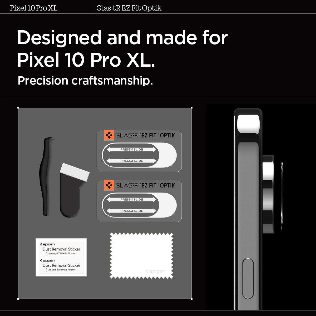 AGL09663 - Pixel 10 Pro XL Optik EZ Fit Lens Protector showing Precision craftmanship designed and made for pixel 10 pro xl.