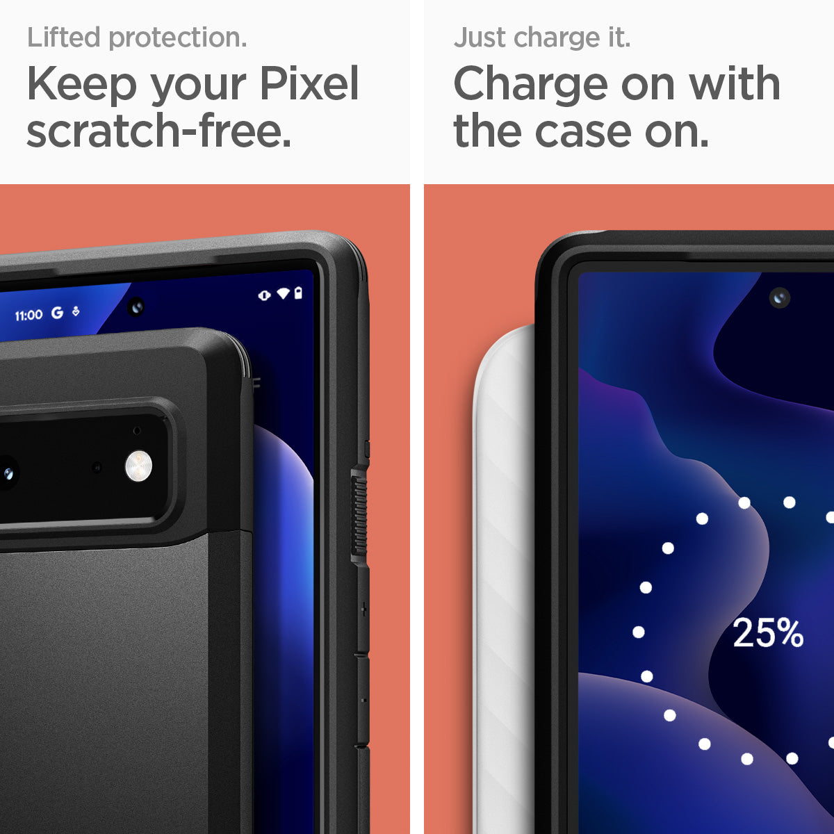 ACS03442 - Pixel 6 Case Tough Armor in black keep your pixel scratch free. just charge it. charge on the case on.