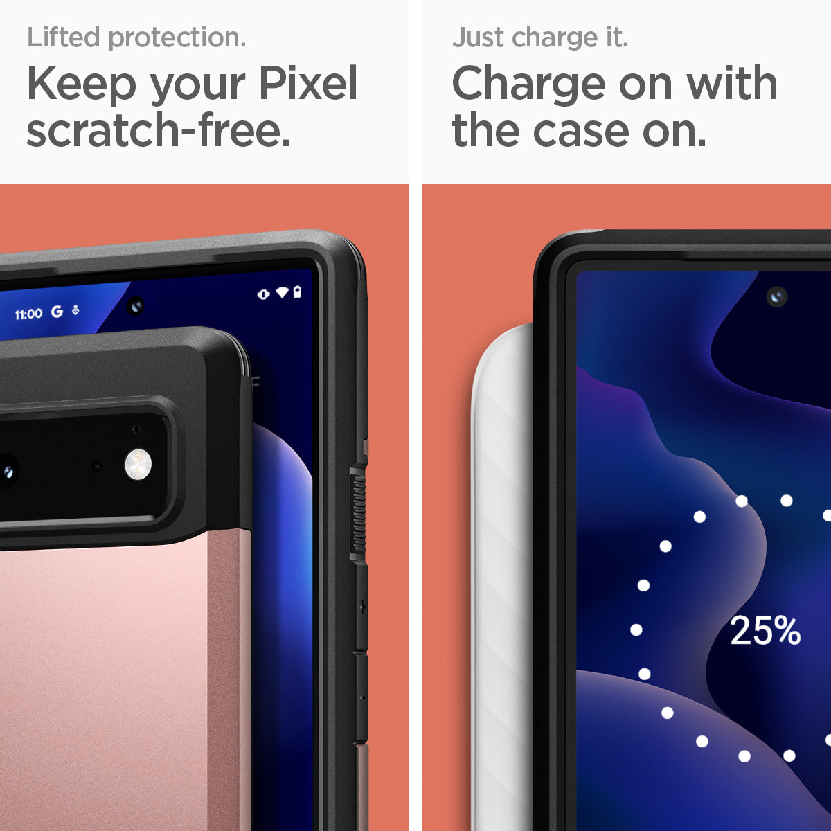 ACS03444 - Pixel 6 Case Tough Armor in rose gold keep your pixel scratch free. just charge it. charge on the case on.