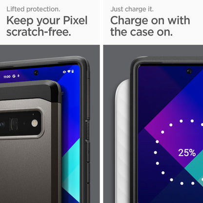 ACS03462 - Pixel 6 Pro Case Tough Armor in gunmetal keep your pixel scratch free. just charge it. charge on the case on.