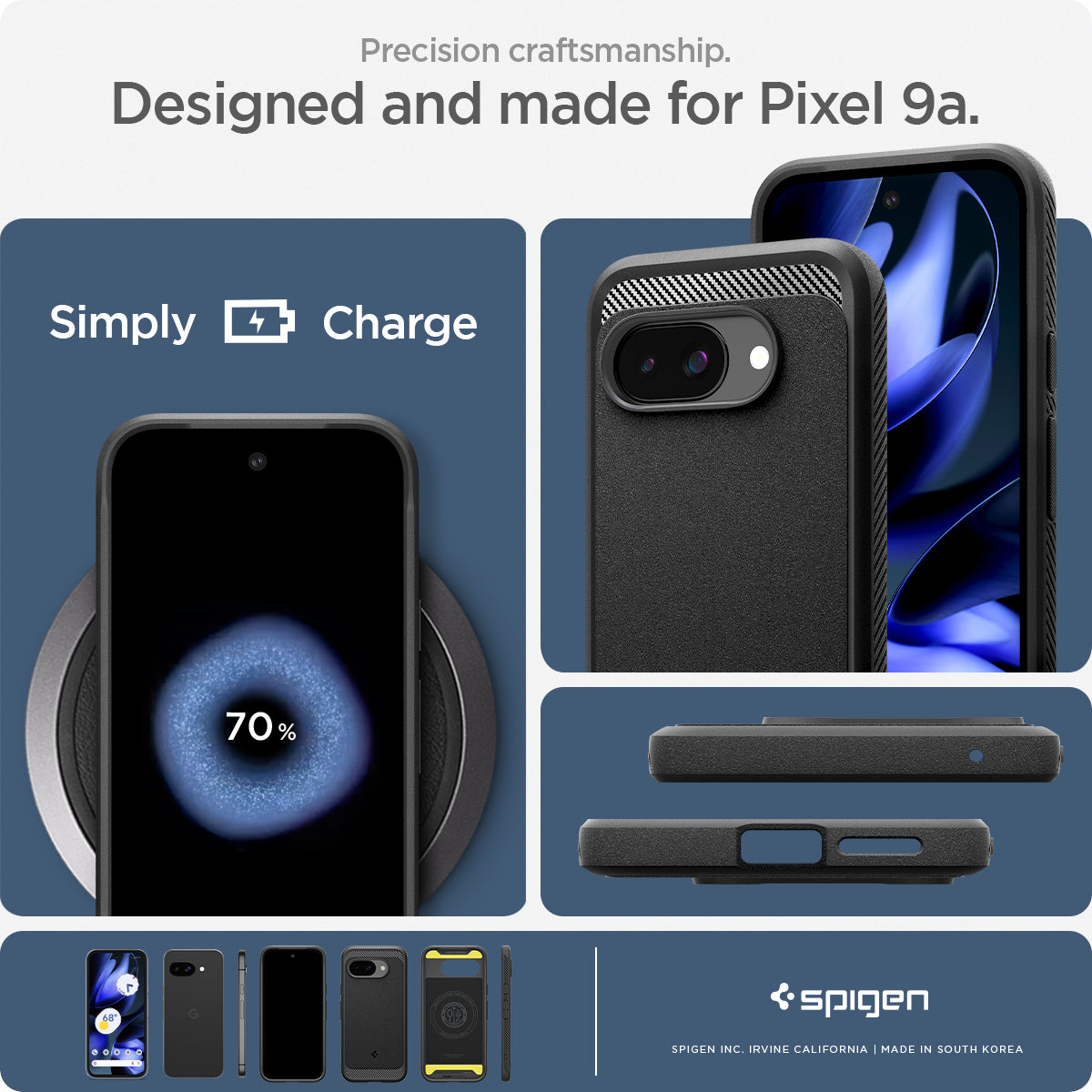 ACS09041 - Pixel 9a Case Rugged Armor (MagFit) in black showing the precise craftsmanship