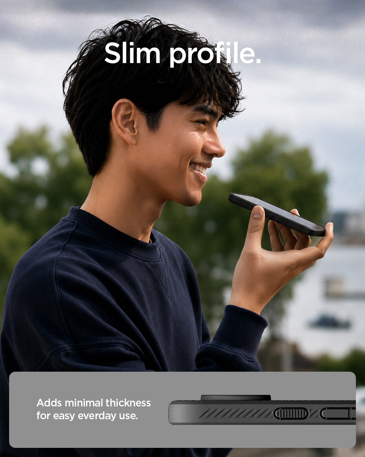 ACS11428 - Pixel 11 Pro Liquid Air Matte Black person holding the case demonstrating its slim profile during everyday use.