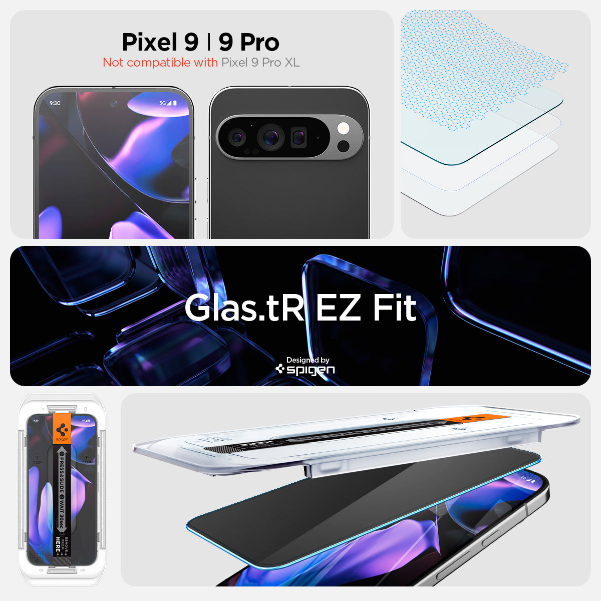 AGL09312 - Pixel 9 Pro GLAS.tR EZ Fit Privacy in Privacy showing the compatibility. Not compatible with Pixel 9 Pro XL