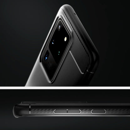 ACS00711 - Galaxy S20 Ultra Rugged Armor Case in black showing side and back.