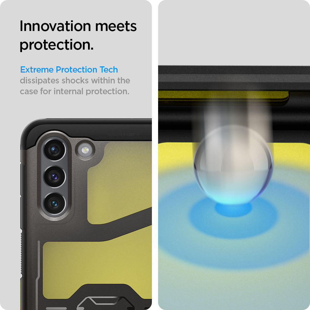 ACS02426 - Galaxy S21 Tough Armor Case in gunmetal innovation meets protection. Extreme protection tech dissipates shocks within he case for internal protection.