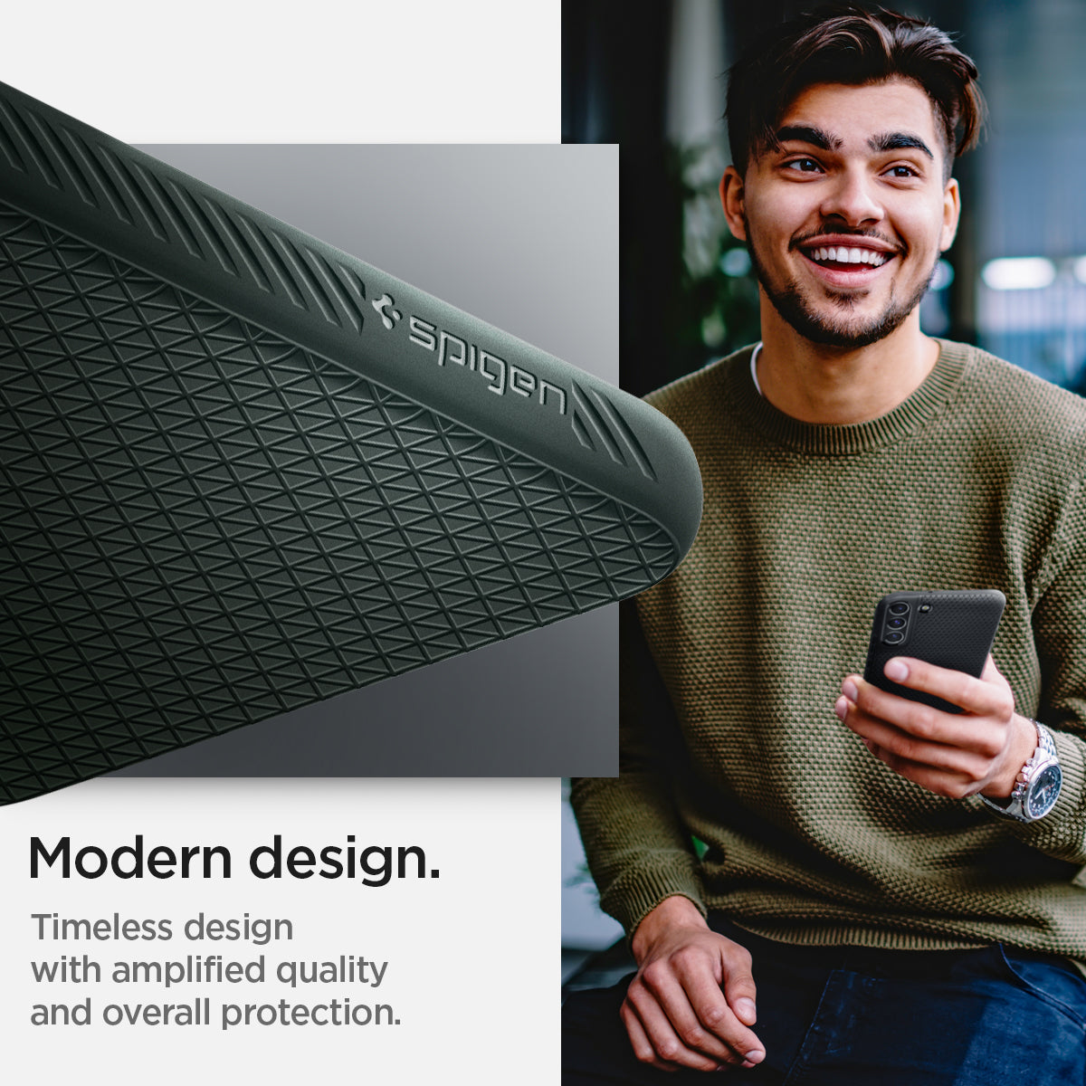 ACS04386 - Galaxy S22 5G Case Liquid Air in abyss green showing the modern design. Timeless design with amplified quality and overall protection