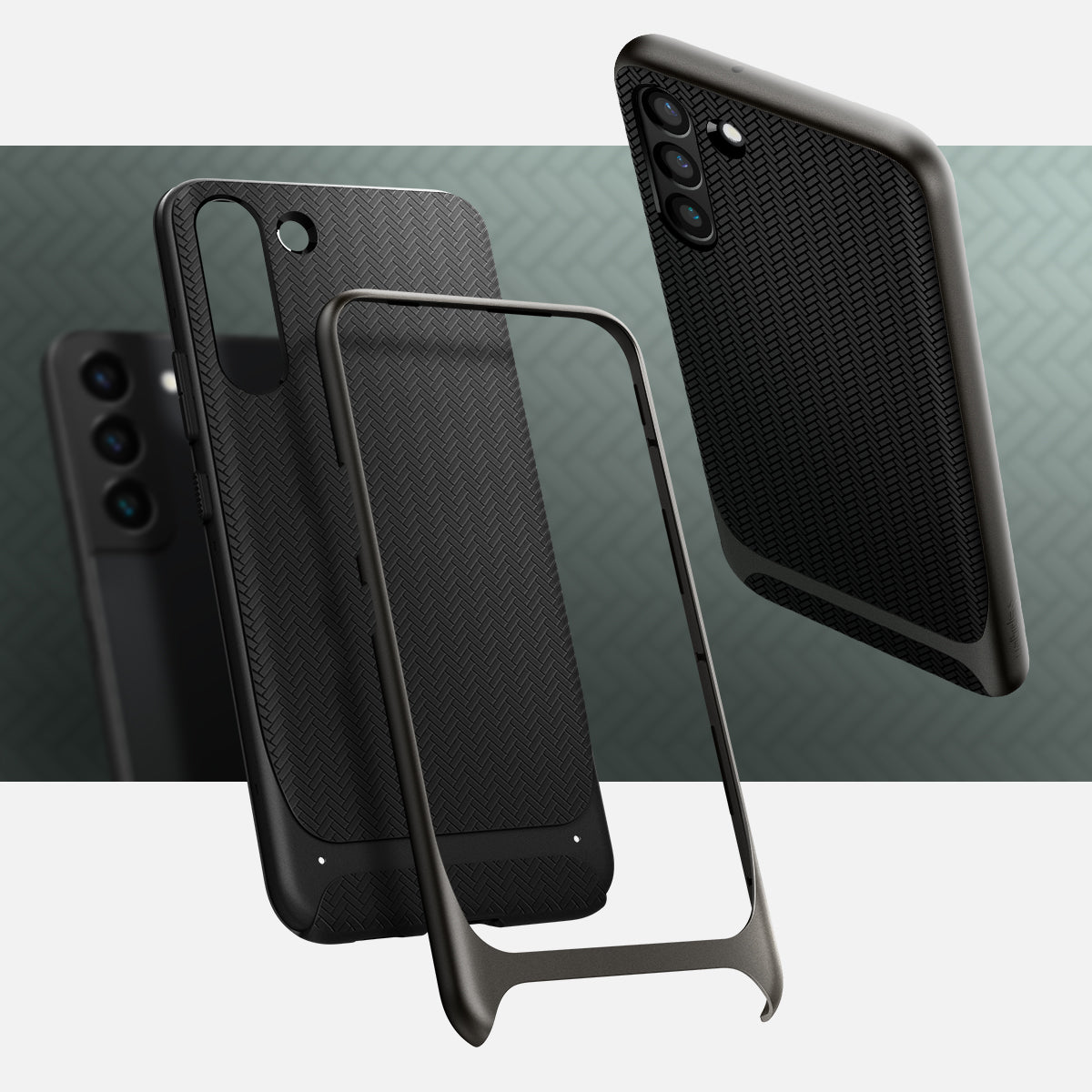 ACS03960 - Galaxy S22 Plus 5G Case Neo Hybrid in gunmetal showing front and back with the case.