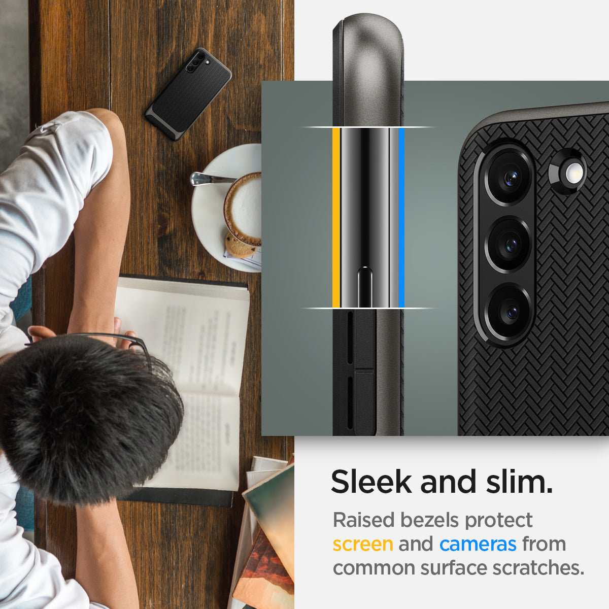 ACS03960 - Galaxy S22 Plus 5G Case Neo Hybrid in gunmetal sleek and slim. Raised bezels protect screen and cameras from common surface scratches.