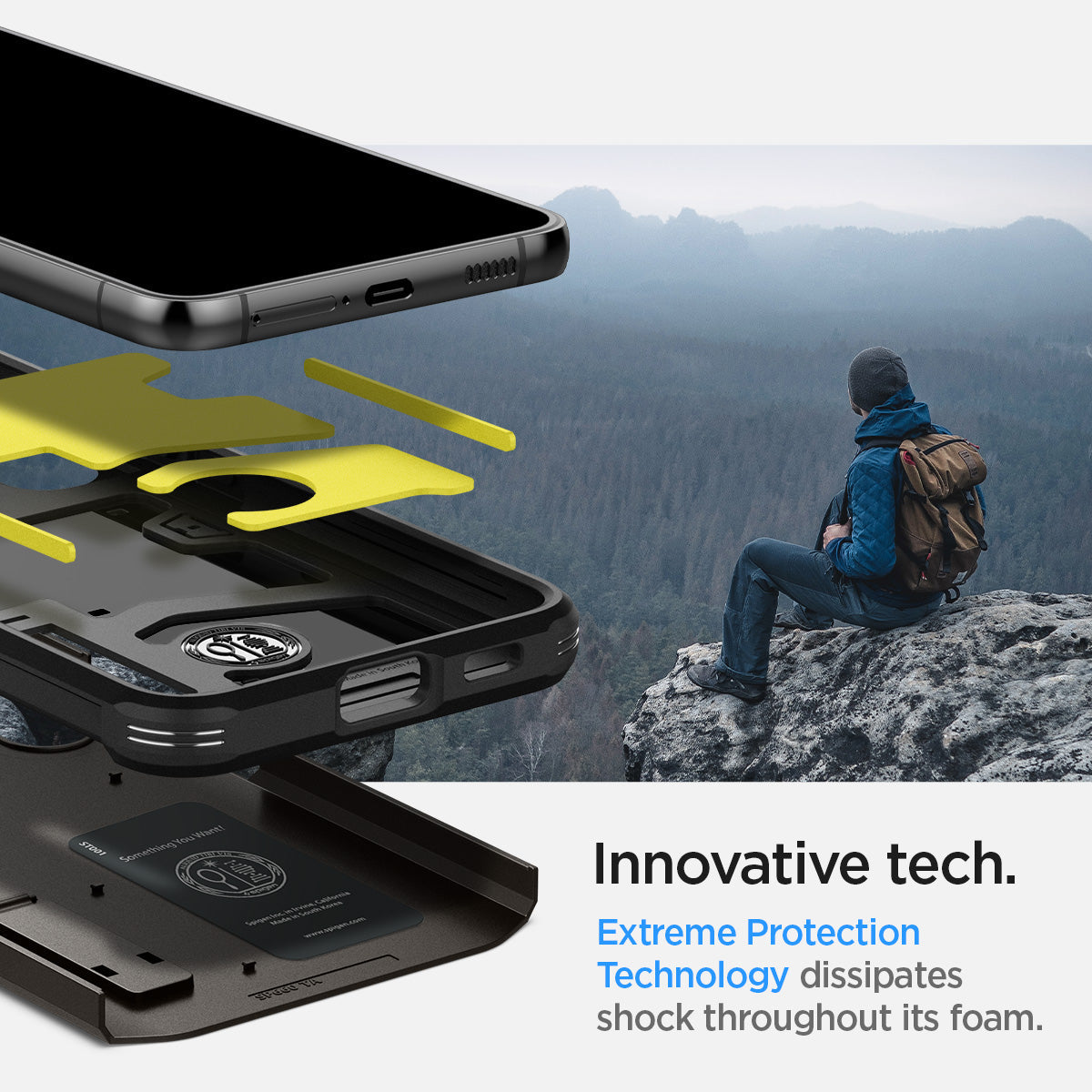 ACS03992 - Galaxy S22 5G Case Tough Armor in gunmetal innovative tech. Extreme protection technology dissipates shock throughout its foam.