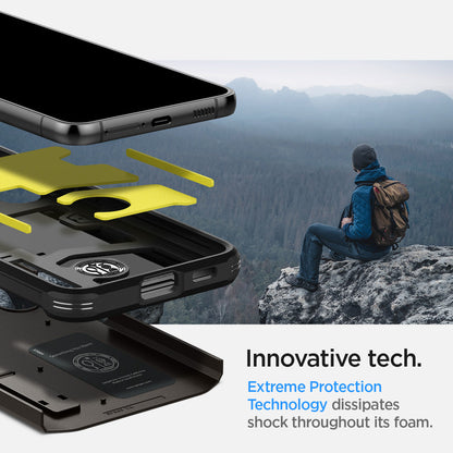 ACS03992 - Galaxy S22 5G Case Tough Armor in gunmetal innovative tech. Extreme protection technology dissipates shock throughout its foam.