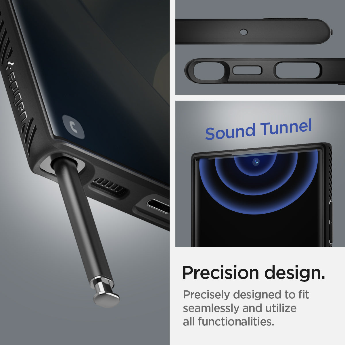 ACS03915 - Galaxy S22 Ultra 5G Case Liquid Air in black showing the precisely designed to fit seamlessly and utilize all functionalities