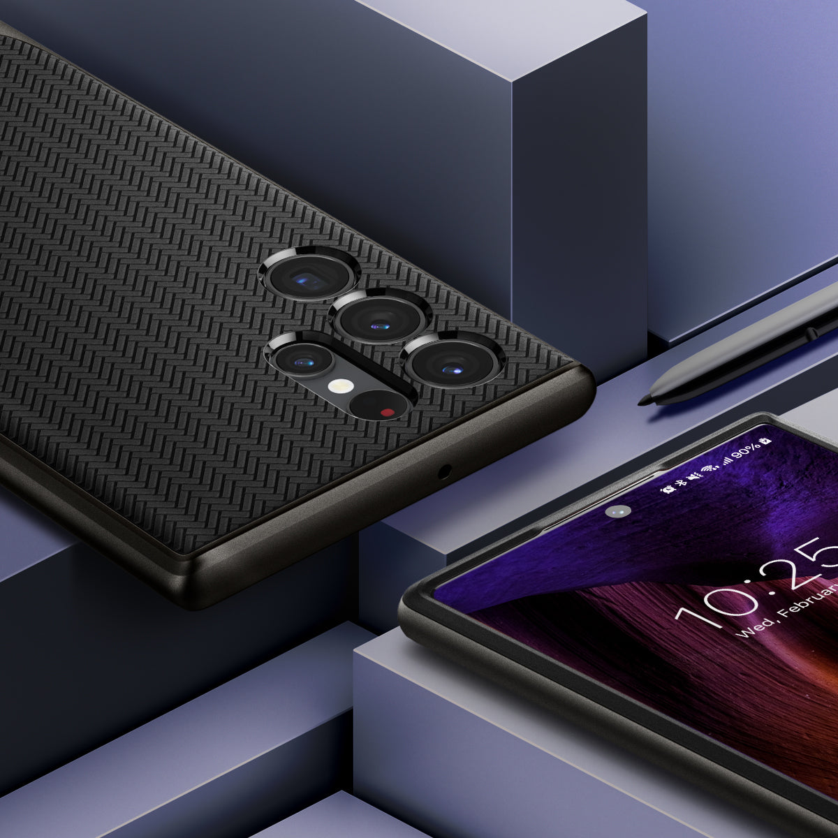 ACS03926 - Galaxy S22 Ultra 5G Case Neo Hybrid in gunmetal showing front and back with the pen.