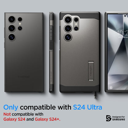 ACS07301 - Galaxy S24 Ultra Case Tough Armor in Gunmetal showing the compatibility only with S24 Ultra. Not compatible with Galaxy S24 and Galaxy S24+