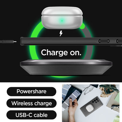 ACS07281 - Galaxy S24 Ultra Case Thin Fit in Black charge on. powershare. wireless charge. USB-C cable.