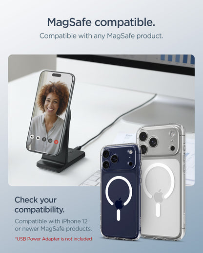 ACH07976 - OneTap Phone Stand S310WC (MagFit) showing MagSafe compatibility with iPhone cases and hands free desk charging setup