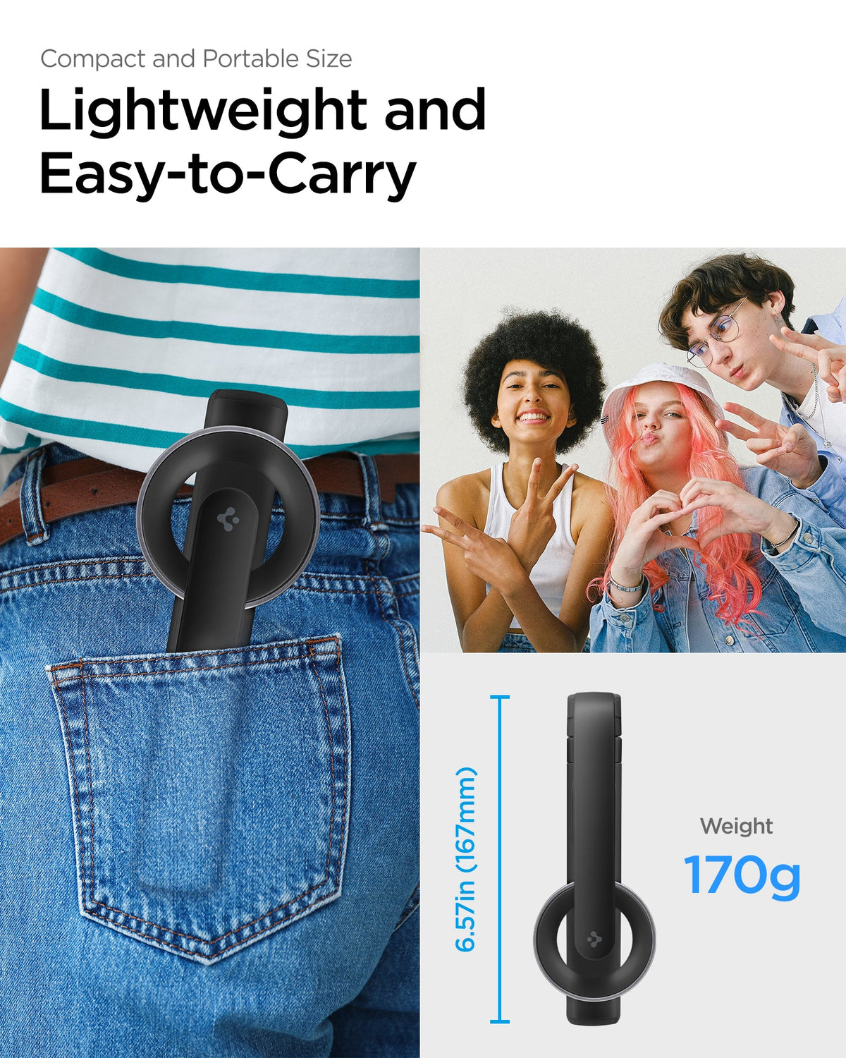 AMP07656 - Tripod Selfie Stick (Magfit) | S571W showing compact and portable size. Lightweight and easy to carry.
