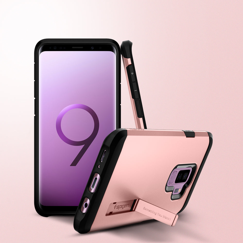 593CS22934 - Galaxy S9 Plus Tough Armor Case in rose gold showing front and back.