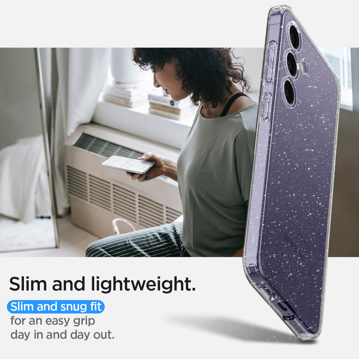ACS07345 - Galaxy S24 Case Liquid Crystal Glitter in Crystal Quartz slim and light weight. slim and sung fit for an easy grip day in and day out.