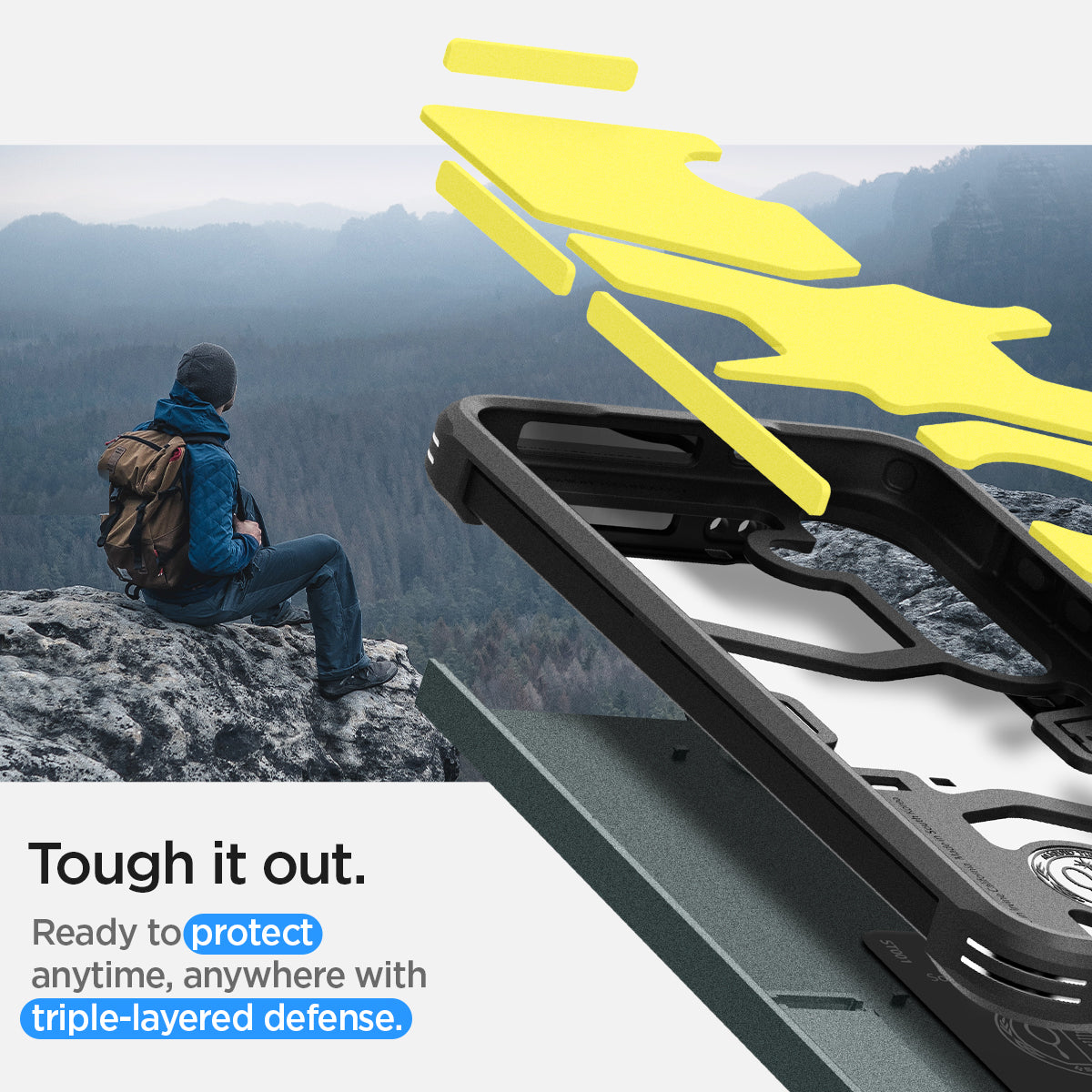ACS07357 - Galaxy S24 Case Tough Armor in Abyss Green showing the triple-layered defense. Ready to protect anytime, anywhere