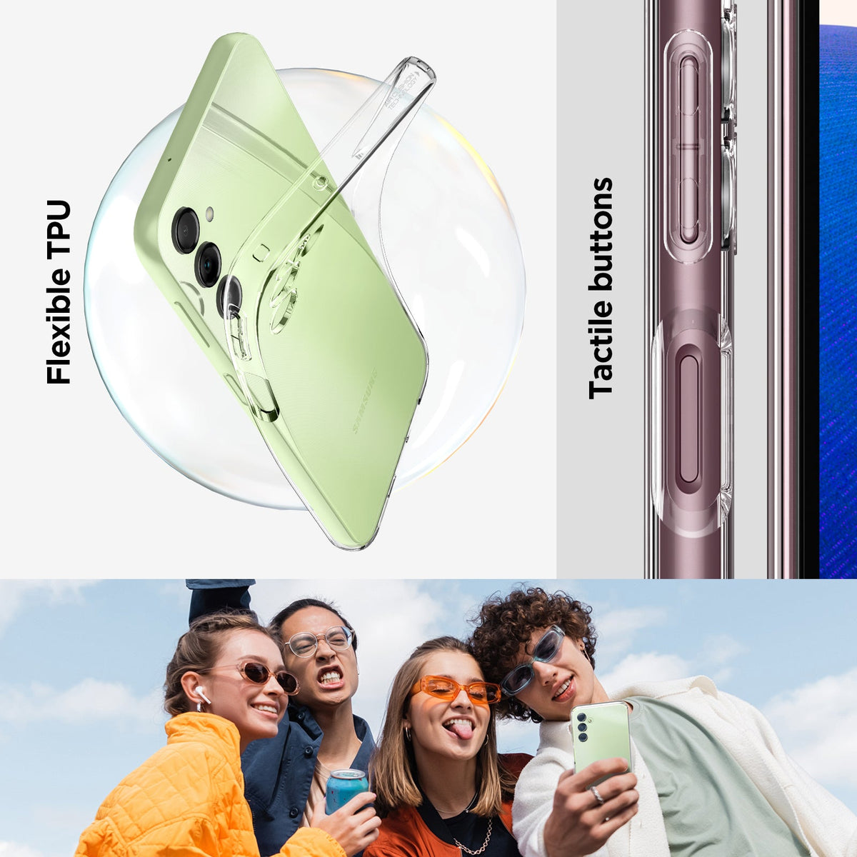 ACS05849 - Galaxy A14 5G (NA) Case Liquid Crystal in Crystal Clear Flexible TPU, tactile buttons.
